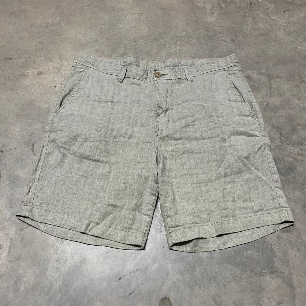 Tommy Bahama Mens 38 Sage Green Herringbone Linen Blend Shorts 9 Inch ST890098